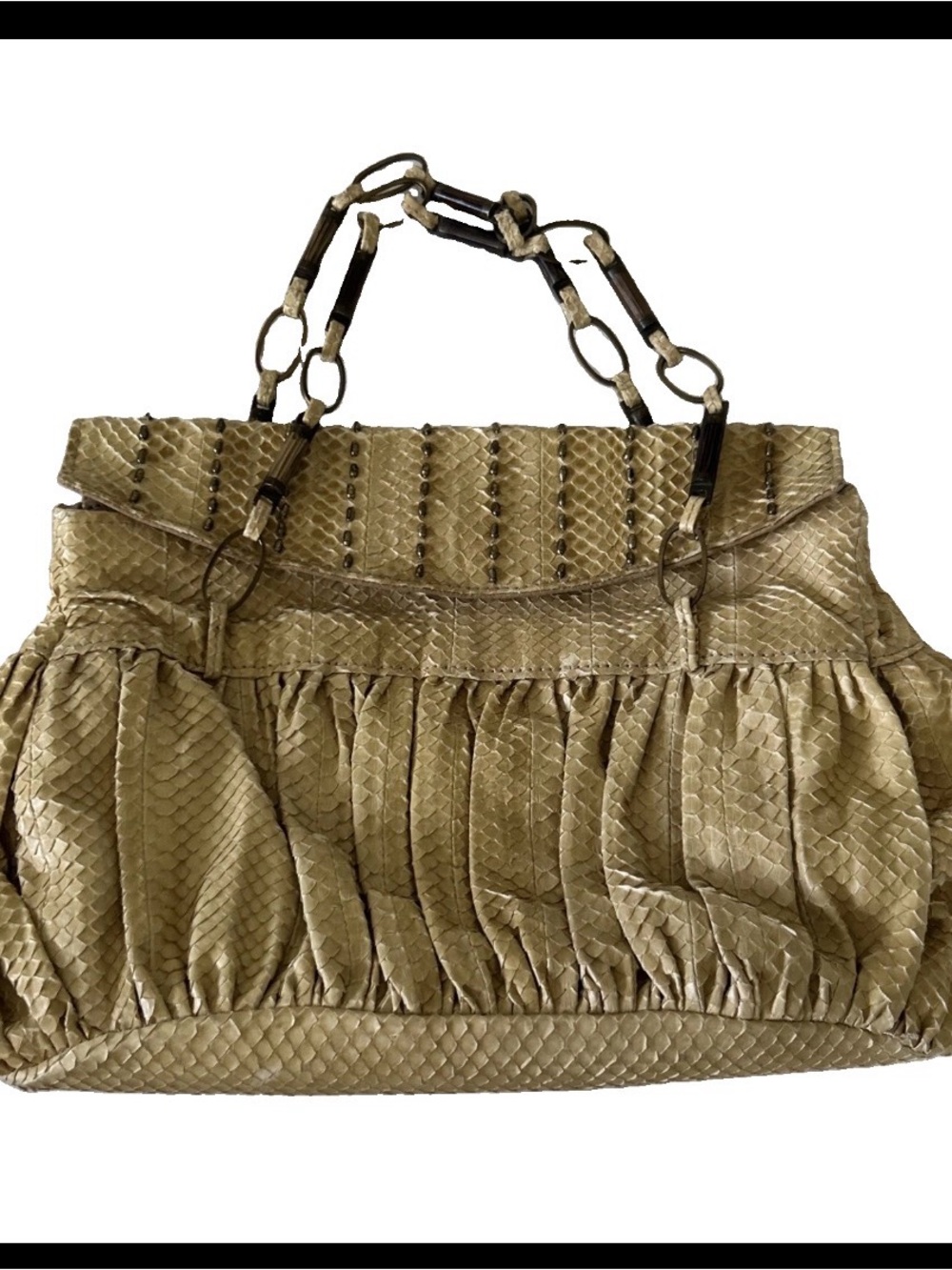 R & Y Augousti Snake Skin Purse Chain Straps Excellent